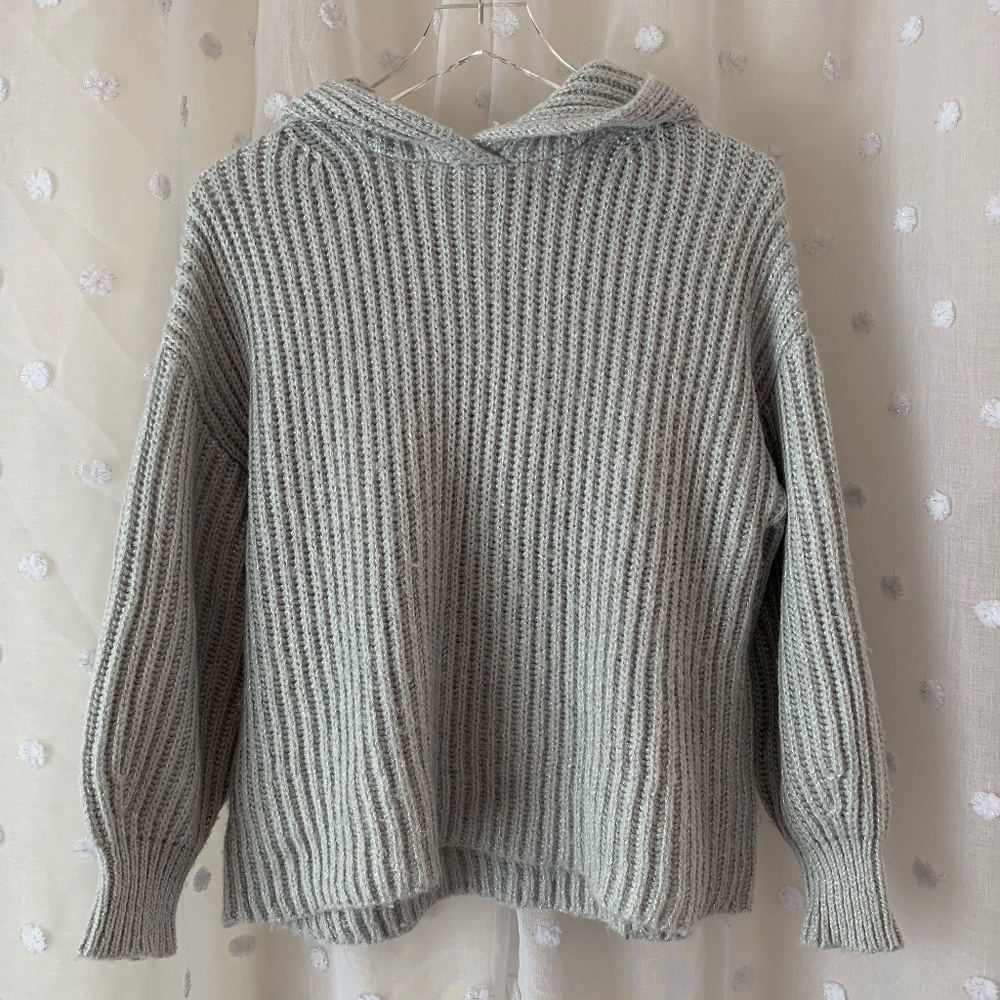 Lou & Grey Metallic Grey Hooded Oversized Sweater